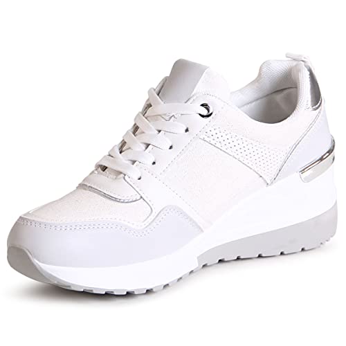 topschuhe24 2715 Damen Keilabsatz Sneaker Plateau Halbschuhe, Farbe:Weiß, Größe:38 EU von topschuhe24