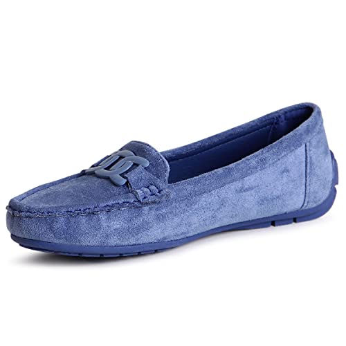 topschuhe24 2738 Damen Velours Mokassins Komfort Slipper, Farbe:Blau, Größe:40 EU von topschuhe24