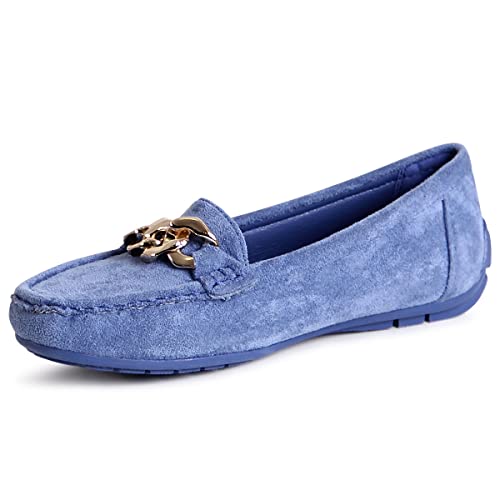 topschuhe24 2739 Damen Damen Velours Mokassins Komfort Slipper, Farbe:Blau, Größe:37 EU von topschuhe24