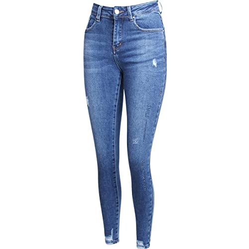 topschuhe24 2741 Damen Skinny Jeans Hose High Waist Push Up, Farbe:Blau, Größe:42 EU von topschuhe24