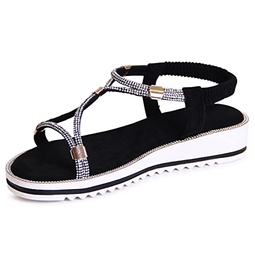 topschuhe24 2755 Damen Riemchen Sandalen mit Glitzer, Farbe:Schwarz, Größe:37 EU von topschuhe24