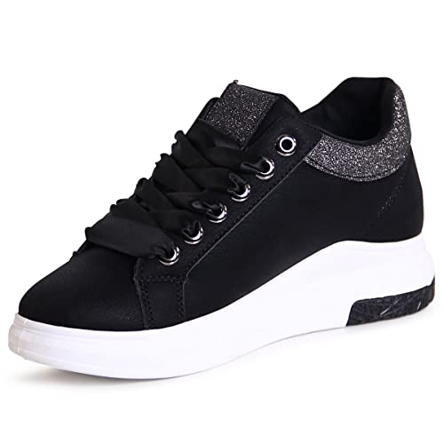 topschuhe24 2763 Damen Keil Sneaker Plateau Halbschuhe Hidden Wedges, Farbe:Schwarz, Größe:37 EU von topschuhe24