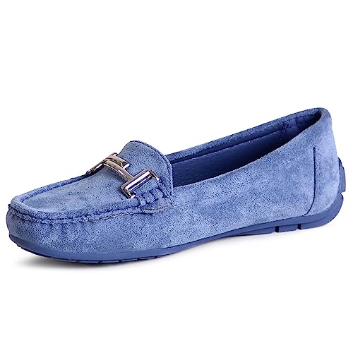 topschuhe24 2779 Damen Velours Mokassins Komfort Slipper, Farbe:Blau, Größe:39 EU von topschuhe24