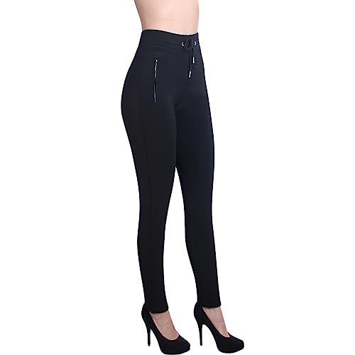 topschuhe24 2810 Damen Skinny Stoffhose Jeggings Casual Jogger, Farbe:Schwarz, Größe:M/L von topschuhe24