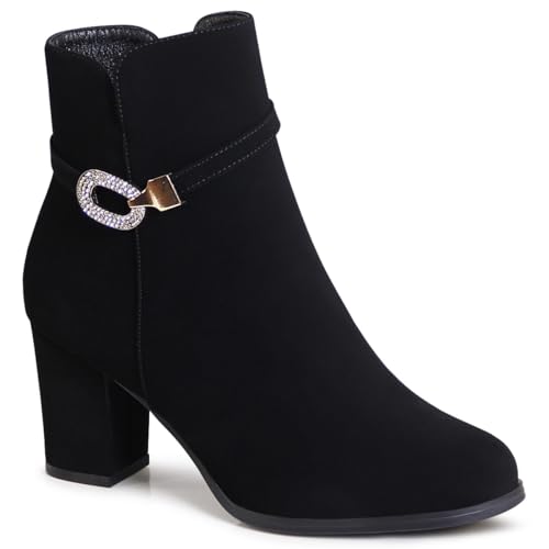 topschuhe24 2816 Damen Velours Stiefeletten Ankle Boots Glitzer, Farbe:Schwarz, Größe:38 EU von topschuhe24