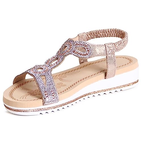 topschuhe24 2818 Damen Riemchen Sandalen mit Glitzer, Farbe:Rose Gold, Größe:37 EU von topschuhe24