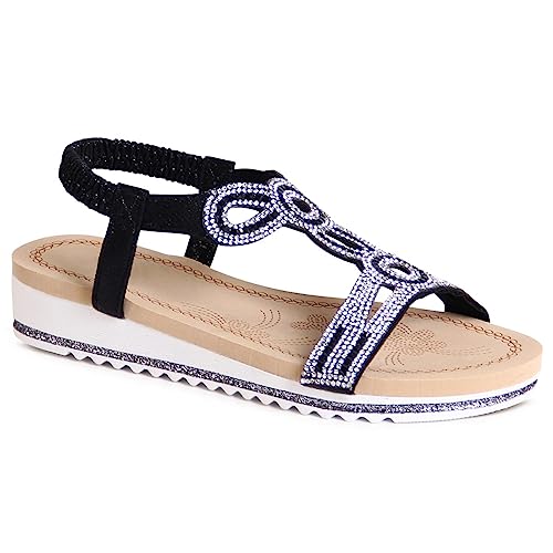 topschuhe24 2818 Damen Riemchen Sandalen mit Glitzer, Farbe:Schwarz, Größe:38 EU von topschuhe24