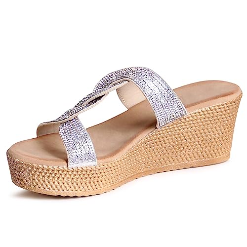 topschuhe24 2821 Damen Keilabsatz Sandalen Plateau Pantoletten, Farbe:Silber, Größe:38 EU von topschuhe24