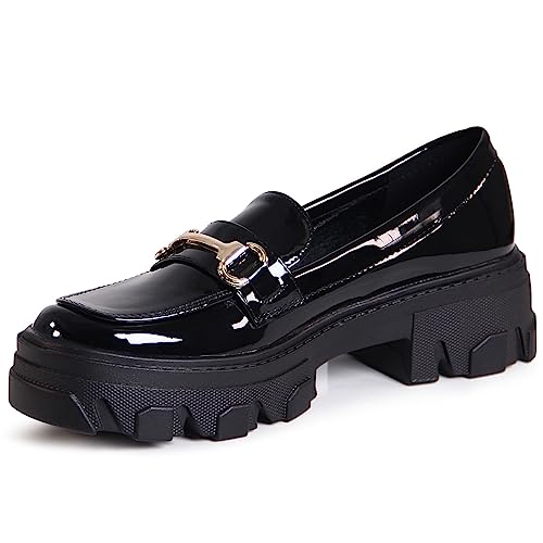 topschuhe24 2835 Damen Lack Halbschuhe Plateau Slipper, Farbe:Schwarz, Größe:38 EU von topschuhe24