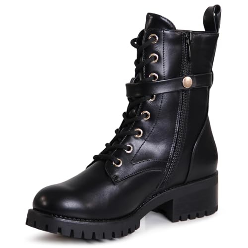 topschuhe24 2847 Damen Plateau Stiefeletten Worker Biker Boots, Farbe:Schwarz, Größe:38 EU von topschuhe24