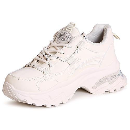 topschuhe24 2850 Damen Plateau Sneaker Glitzer Turnschuhe, Farbe:Beige, Größe:37 EU von topschuhe24