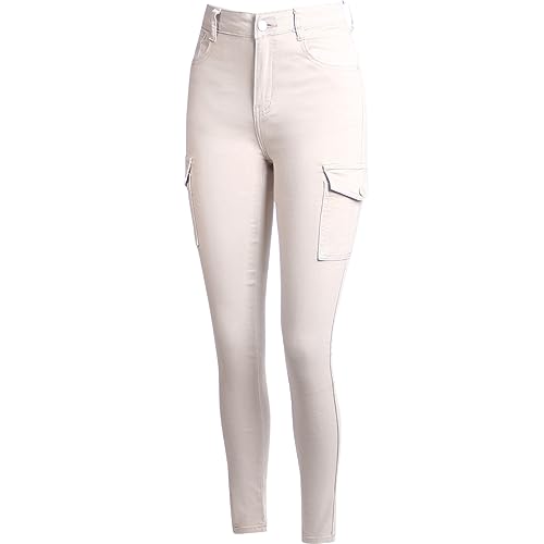 topschuhe24 2852 Damen Cargohose High Waist, Farbe:Beige, Größe:44 EU von topschuhe24