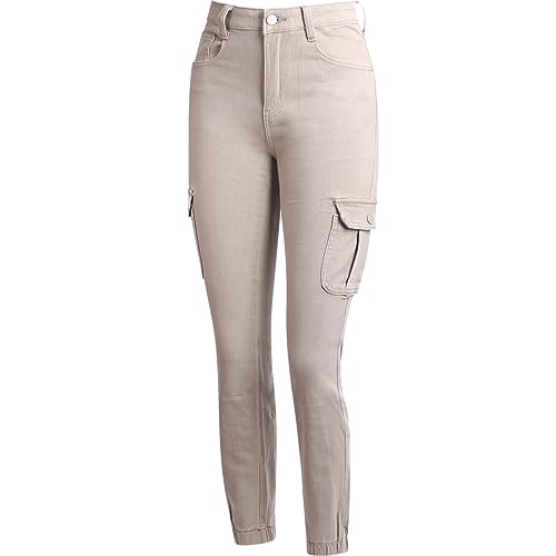 topschuhe24 2856 Damen Cargohose High Waist, Farbe:Beige, Größe:36 EU von topschuhe24