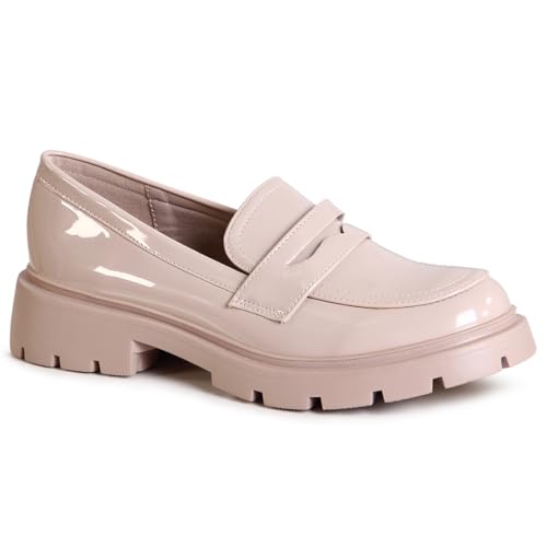 topschuhe24 2870 Damen Lack Halbschuhe Plateau Slipper, Farbe:Beige, Größe:37 EU von topschuhe24