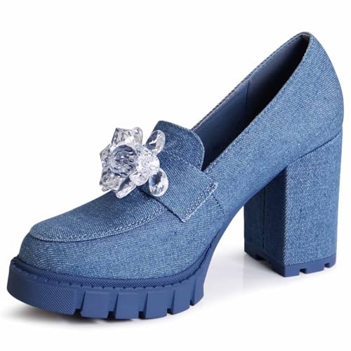 topschuhe24 2887 Damen Velours Loafer Pumps Plateau High Heels, Farbe:Blau, Größe:37 EU von topschuhe24