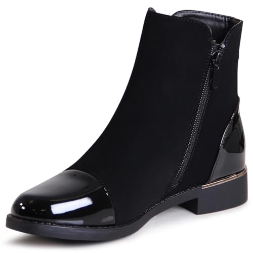 topschuhe24 2894 Damen Velours Lack Stiefeletten Ankle Boots, Farbe:Schwarz Velours, Größe:38 EU von topschuhe24