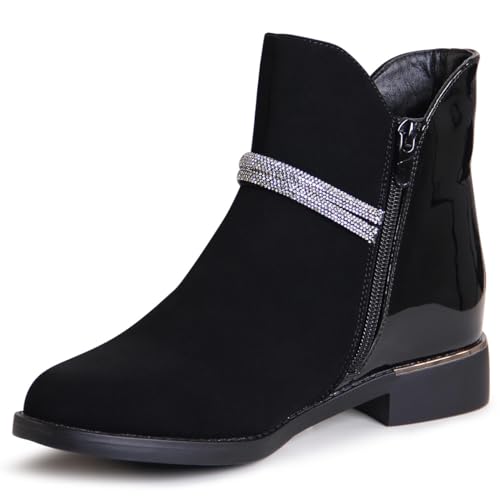 topschuhe24 2897 Damen Velours Lack Stiefeletten Glitzer Ankle Boots, Farbe:Schwarz, Größe:38 EU von topschuhe24