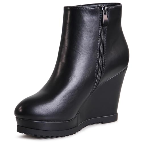 topschuhe24 2901 Damen Keilabsatz Stiefeletten Plateau Booties, Farbe:Schwarz, Größe:36 EU von topschuhe24