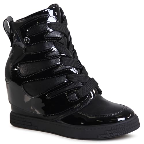 topschuhe24 2906 Damen Keilabsatz Stiefeletten Plateau Halbstiefel, Farbe:Schwarz, Größe:40 EU von topschuhe24