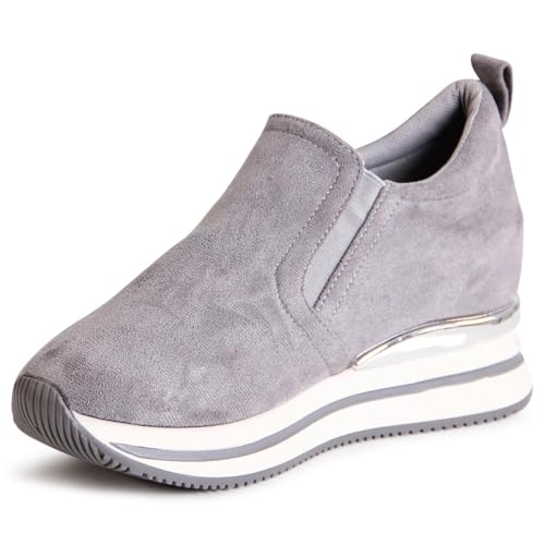 topschuhe24 2907 Damen Plateau Sneaker Keilabsatz Slipper, Farbe:Grau, Größe:37 EU von topschuhe24