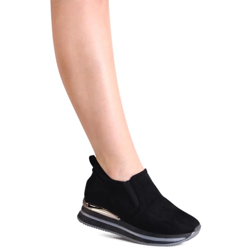 topschuhe24 2907 Damen Plateau Sneaker Keilabsatz Slipper, Farbe:Schwarz, Größe:39 EU von topschuhe24