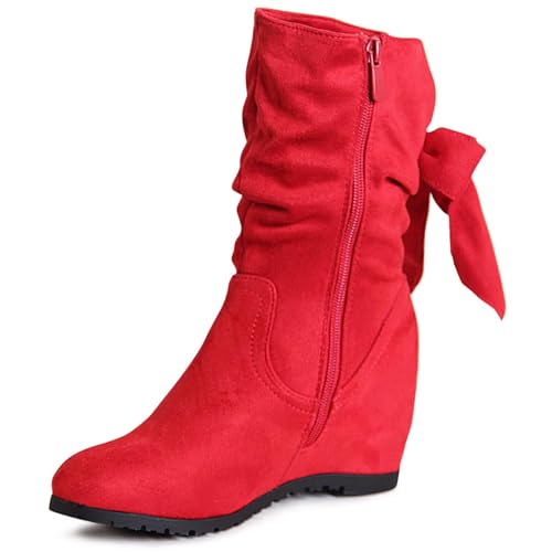 topschuhe24 2909 Damen Keilabsatz Stiefel Velours Waden Boots, Farbe:Rot, Größe:36 EU von topschuhe24