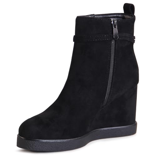 topschuhe24 2910 Damen Keilabsatz Stiefeletten Plateau Velours Booties, Farbe:Schwarz, Größe:39 EU von topschuhe24