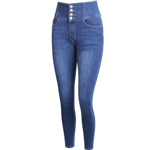 topschuhe24 2917 Damen Skinny Jeans Taillen Hose Cut Out, Farbe:Blau, Größe:38 EU von topschuhe24