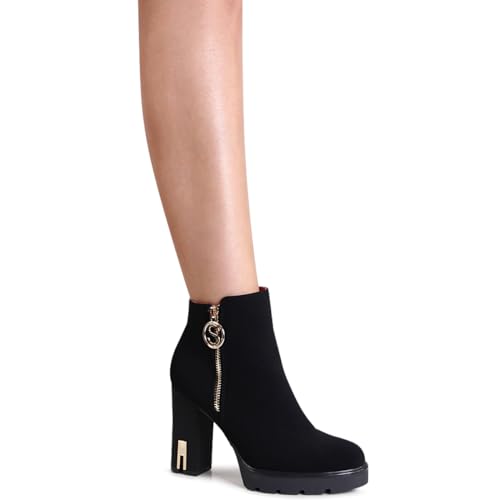 topschuhe24 2923 Damen Plateau Stiefeletten Velours Ankle Boots, Farbe:Schwarz, Größe:37 EU von topschuhe24