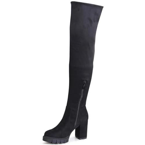 topschuhe24 2930 Damen Velours Overknee Stiefel Plateau Boots, Farbe:Schwarz, Größe:36 EU von topschuhe24