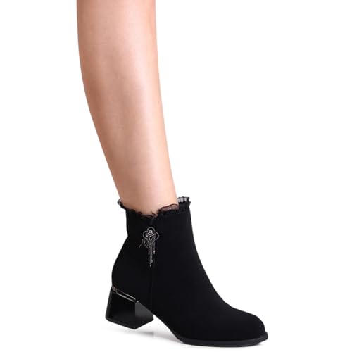 topschuhe24 2945 Damen Velours Stiefeletten Ankle Boots Glitzer, Farbe:Schwarz, Größe:37 EU von topschuhe24