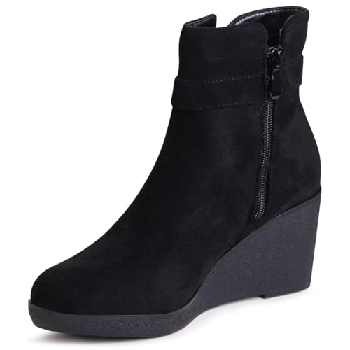 topschuhe24 2946 Damen Keilabsatz Stiefeletten Velours Booties, Farbe:Schwarz, Größe:39 EU von topschuhe24