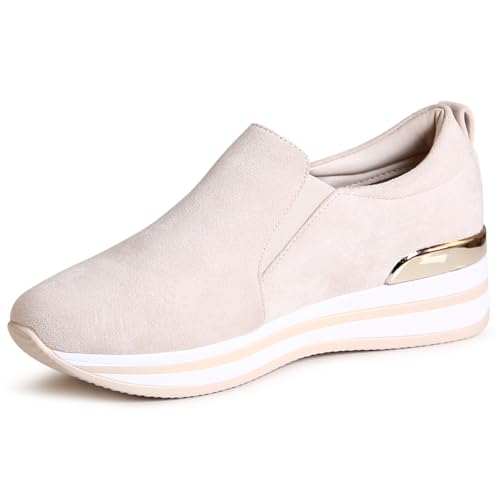 topschuhe24 2964 Damen Plateau Slipper Keil Halbschuhe, Farbe:Beige, Größe:38 EU von topschuhe24