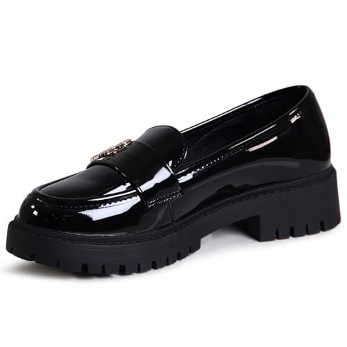 topschuhe24 2970 Damen Lack Halbschuhe Plateau Loafer, Farbe:Schwarz, Größe:39 EU von topschuhe24