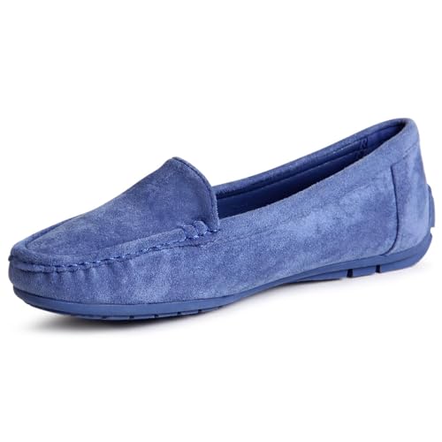 topschuhe24 2986 Damen Velours Mokassins Komfort Slipper, Farbe:Blau, Größe:38 EU von topschuhe24