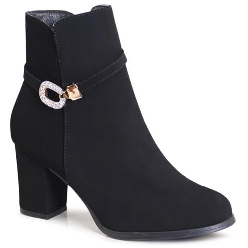 topschuhe24 3112 Damen Velours Stiefeletten Ankle Boots Glitzer, Farbe:Schwarz, Größe:38 EU von topschuhe24