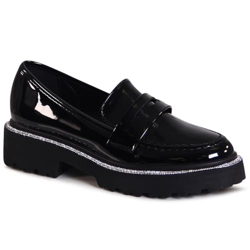 topschuhe24 3126 Damen Lack Halbschuhe Plateau Slipper Glitzer, Farbe:Schwarz, Größe:37 EU von topschuhe24