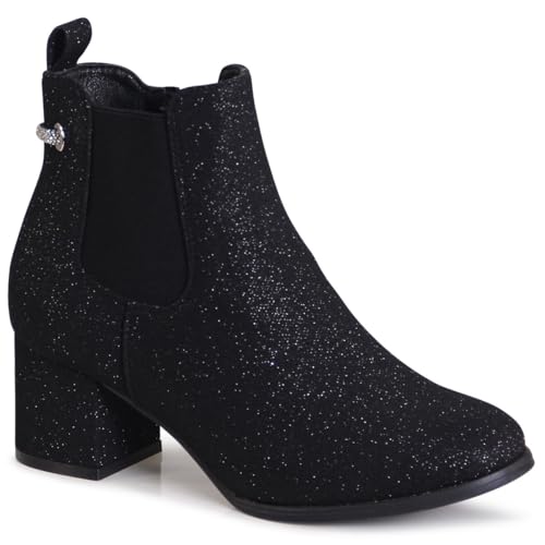 topschuhe24 3127 Damen Glitzer Stiefeletten Ankle Boots, Farbe:Schwarz, Größe:36 EU von topschuhe24