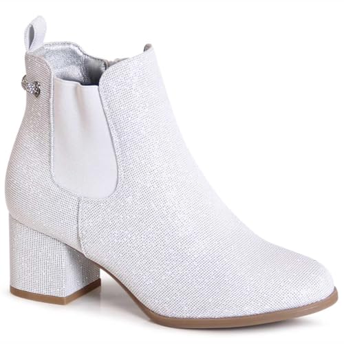 topschuhe24 3127 Damen Glitzer Stiefeletten Ankle Boots, Farbe:Silber, Größe:40 EU von topschuhe24