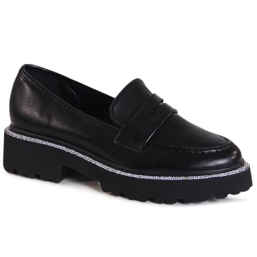 topschuhe24 3134 Damen Plateau Halbschuhe mit Glitzer, Farbe:Schwarz, Größe:37 EU von topschuhe24