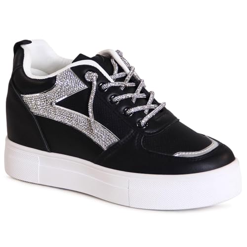 topschuhe24 3136 Damen Keilabsatz Sneaker mit Glitzer, Farbe:Schwarz, Größe:40 EU von topschuhe24