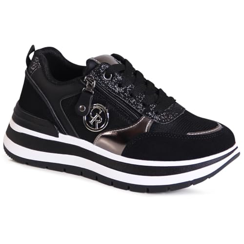 topschuhe24 3138 Damen Plateau Sneaker, Farbe:Schwarz, Größe:38 EU von topschuhe24