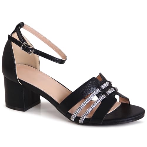 topschuhe24 3177 Damen Riemchen Sandaletten Glitzer Hochzeit, Farbe:Schwarz, Größe:40 EU von topschuhe24