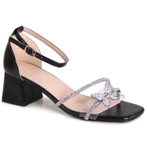 topschuhe24 3180 Damen Glitzer Sandaletten Butterfly, Farbe:Schwarz, Größe:37 EU von topschuhe24