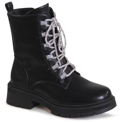 topschuhe24 3187 Damen Plateau Stiefeletten Glitzer Boots, Farbe:Schwarz, Größe:38 EU von topschuhe24