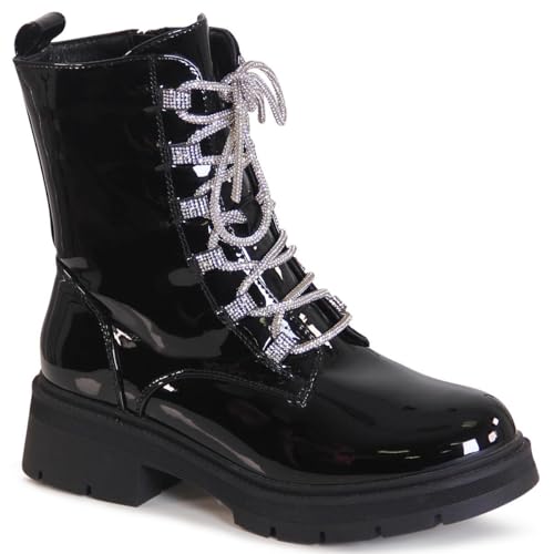 topschuhe24 3187 Damen Plateau Stiefeletten Glitzer Boots, Farbe:Schwarz Lack, Größe:39 EU von topschuhe24