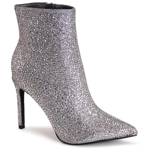 topschuhe24 3188 Damen Glitzer Stiefeletten Ankle Boots Party, Farbe:Silber, Größe:40 EU von topschuhe24