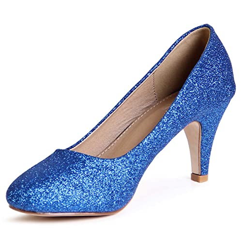 topschuhe24 432 Damen Glitzer Pumps Plateau, Farbe:Blau, Größe:36 EU von topschuhe24