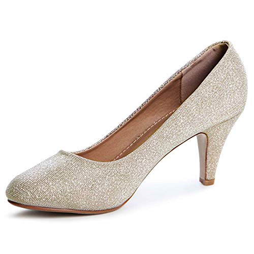 topschuhe24 432 Damen Glitzer Pumps Plateau, Größe:37 EU, Farbe:Gold von topschuhe24