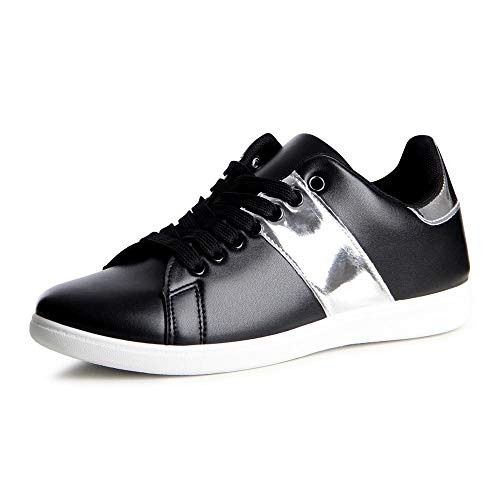 topschuhe24 804 Damen Sneaker Turnschuhe, Größe:36 EU, Farbe:Schwarz Silber von topschuhe24